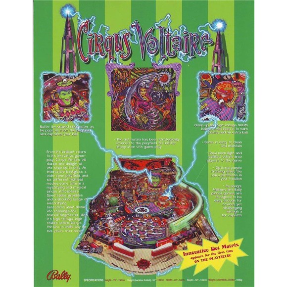 Cirqus Voltiare Pinball FLYER Original NOS 1997 Circus Artwork Fantasy - Picture 2 of 4